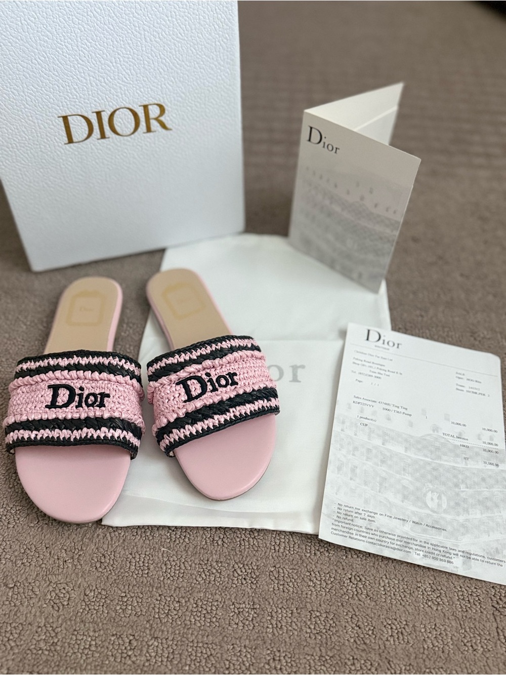 Dior Pink & Black Crochet Slide Mules